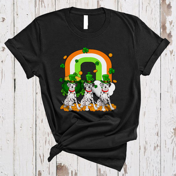 MacnyStore - Three Dalmatian With Rainbow, Awesome St. Patrick's Day Shamrock Lucky, Irish Family Group T-Shirt