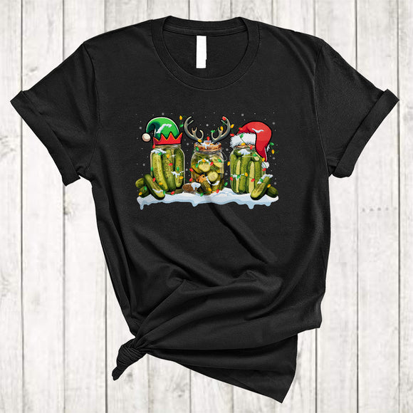 MacnyStore - Three ELF Reindeer Santa Canned Pickles in Can, Humorous Christmas Pickle Lover, X-mas Family T-Shirt