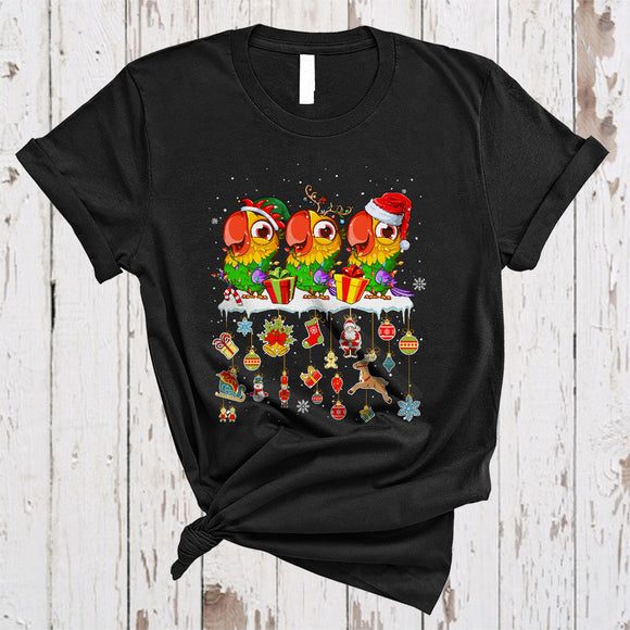 MacnyStore - Three ELF Reindeer Santa Parrot Birds, Lovely Christmas Bird Lover, Snow Around X-mas T-Shirt