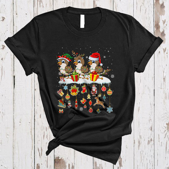 MacnyStore - Three ELF Reindeer Santa Sparrow Birds, Lovely Christmas Bird Lover, Snow Around X-mas T-Shirt