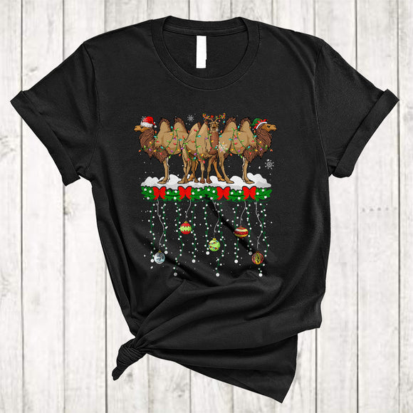 MacnyStore - Three ELF Santa Reindeer Camels Cute Merry Xmas Lights Snow Camel Animal Lover T-Shirt