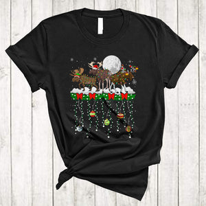MacnyStore - Three ELF Santa Reindeer Moose Cute Merry Xmas Lights Snow Moose Animal Lover T-Shirt