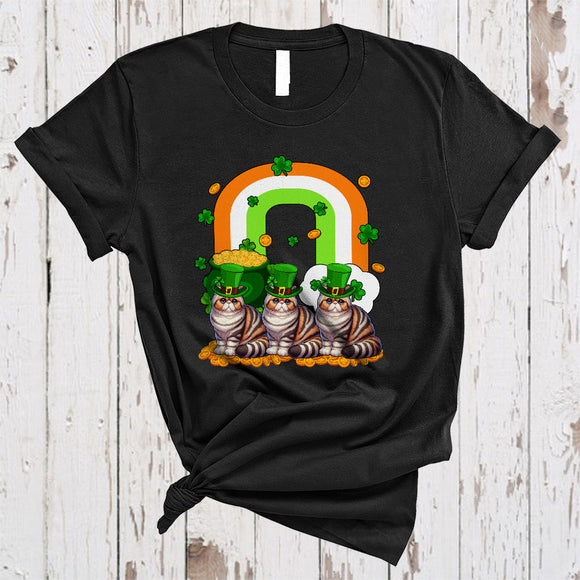 MacnyStore - Three Exotic Shorthair Cat With Rainbow, Awesome St. Patrick's Day Shamrock Lucky, Irish Family Group T-Shirt
