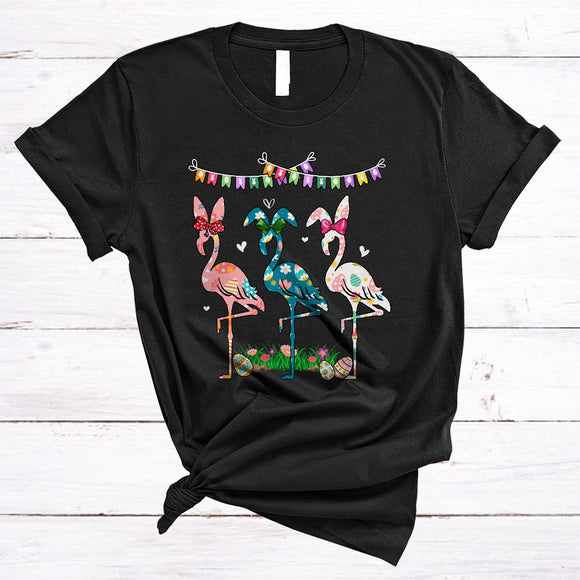 MacnyStore - Three Flamingo Flowers Bunny, Adorable Easter Day Egg Hunting Lover, Matching Farmer Group T-Shirt