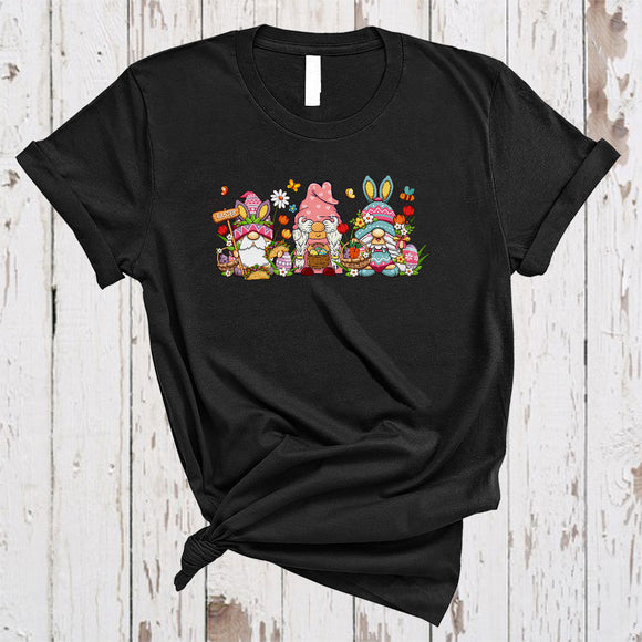 MacnyStore - Three Gnomes Holding Easter Eggs Carrot Taco, Lovely Easter Gnomies Squad, Egg Hunt Group T-Shirt