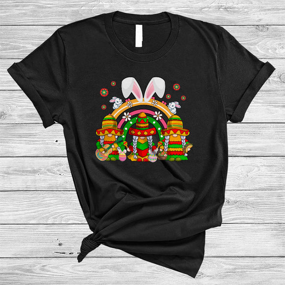 MacnyStore - Three Gnomes Mexican, Adorable Easter Three Sombrero Gnomies Gnomes Squad, Rainbow T-Shirt