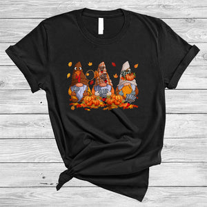 MacnyStore - Three Gnomes Playing Badminton, Awesome Thanksgiving Gnomies Sport Team, Fall Leaf Pumpkin T-Shirt