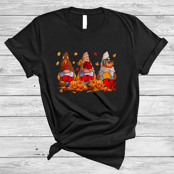 MacnyStore - Three Gnomes Playing Boxing, Awesome Thanksgiving Gnomies Sport Team, Fall Leaf Pumpkin T-Shirt