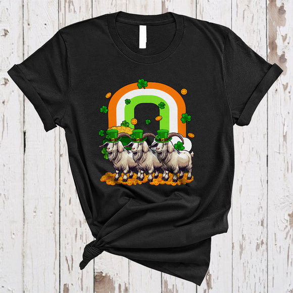 MacnyStore - Three Goat With Rainbow, Awesome St. Patrick's Day Rainbow Shamrock, Irish Farmer Group T-Shirt
