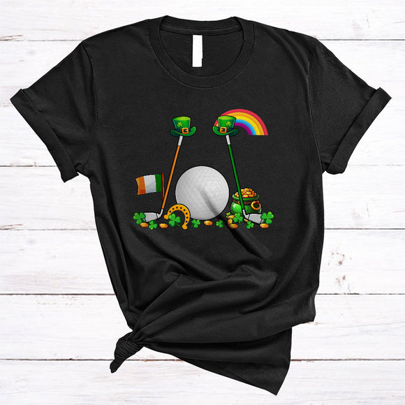 MacnyStore - Three Golf Equipment Ireland Flag, Amazing St. Patrick's Day Shamrock, Sport Player Team T-Shirt