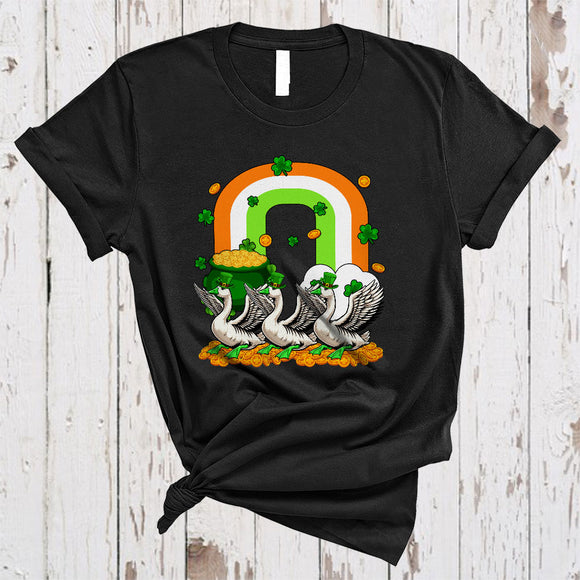 MacnyStore - Three Goose With Rainbow, Awesome St. Patrick's Day Rainbow Shamrock, Irish Farmer Group T-Shirt