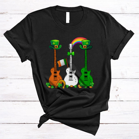 MacnyStore - Three Guitar Ireland Flag, Amazing St. Patrick's Day Shamrock, Guitar Player Guitarist Team T-Shirt