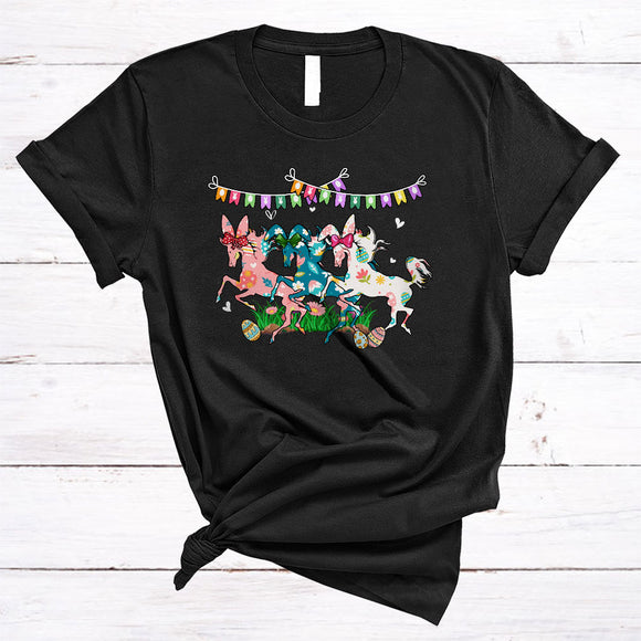 MacnyStore - Three Horse Flowers Bunny, Adorable Easter Day Egg Hunting Lover, Matching Farmer Group T-Shirt