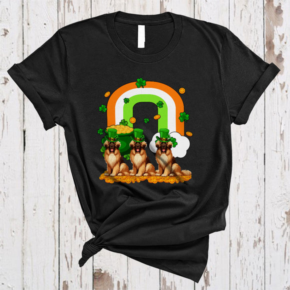MacnyStore - Three Leonberger With Rainbow, Awesome St. Patrick's Day Shamrock Lucky, Irish Family Group T-Shirt
