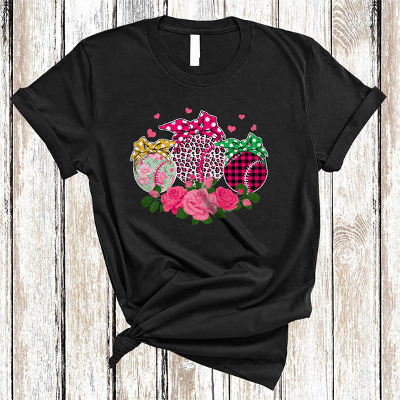 MacnyStore - Three Leopard Plaid Baseball Softball, Lovely Mother's Day Mom Flowers, Family Sport Team T-Shirt