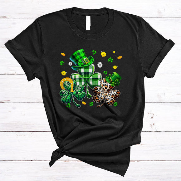 MacnyStore - Three Leopard Plaid Shamrocks, Amazing St. Patrick's Day Lucky Irish Group, Shamrock Lover T-Shirt