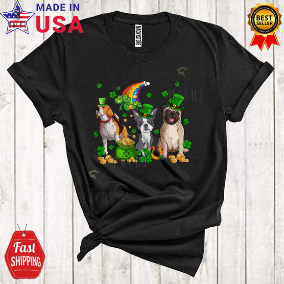 MacnyStore - Three Leprechaun Dogs Cool Funny St. Patrick's Day Shamrock Rainbow Matching Dog Animal Lover T-Shirt