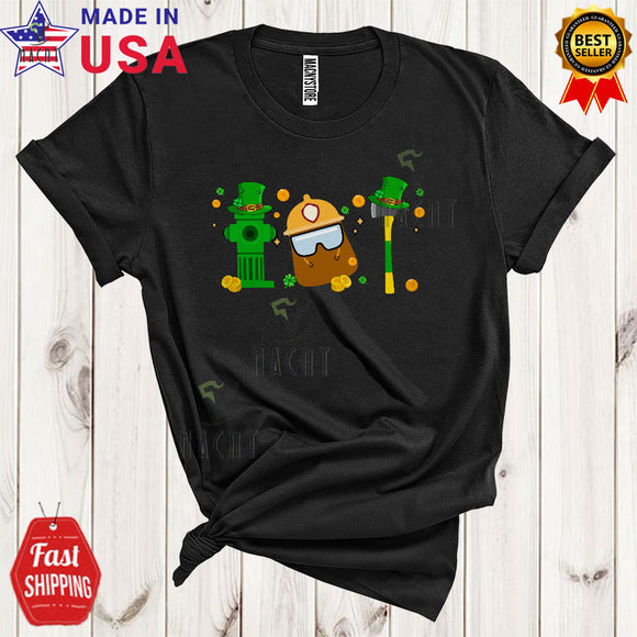 MacnyStore - Three Leprechaun Firefighter Tools Cool Cute St. Patrick's Day Gold Coins Matching Firefighter Group T-Shirt