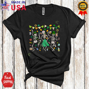 MacnyStore - Three Leprechaun Nurse Skeletons Dancing Funny Cool St. Patrick's Day Skeleton Nurse Nursing Lover T-Shirt