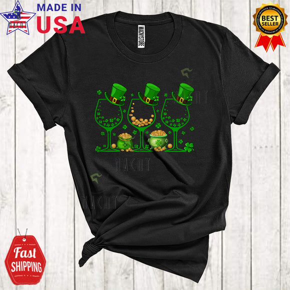 MacnyStore - Three Leprechaun Wine Glasses Cool Funny St. Patrick's Day Shamrock Matching Wine Drinking Drunk T-Shirt