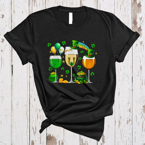 MacnyStore - Three Leprechaun Wine Glasses, Awesome St. Patrick's Day Drinking Team, Shamrock T-Shirt