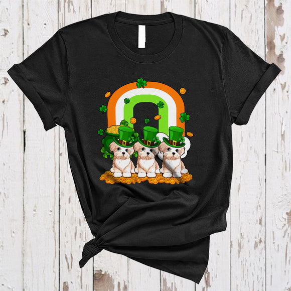MacnyStore - Three Maltese With Rainbow, Awesome St. Patrick's Day Shamrock Lucky, Irish Family Group T-Shirt