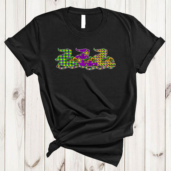 MacnyStore - Three Mardi Gras Alligator With Beads, Awesome Cute Animal Lover Jester Hat, Parade Group T-Shirt