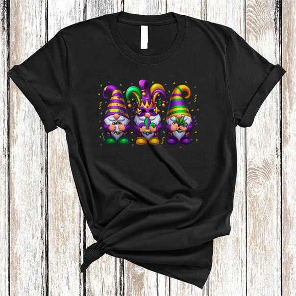 MacnyStore - Three Mardi Gras Gnomes, Wonderful Mardi Gras Gnomies Masked, Matching Parades Group T-Shirt