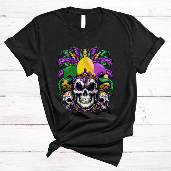 MacnyStore - Three Mardi Gras Skull, Amazing Mardi Gras Beads Lover, Matching Party Parades Group T-Shirt
