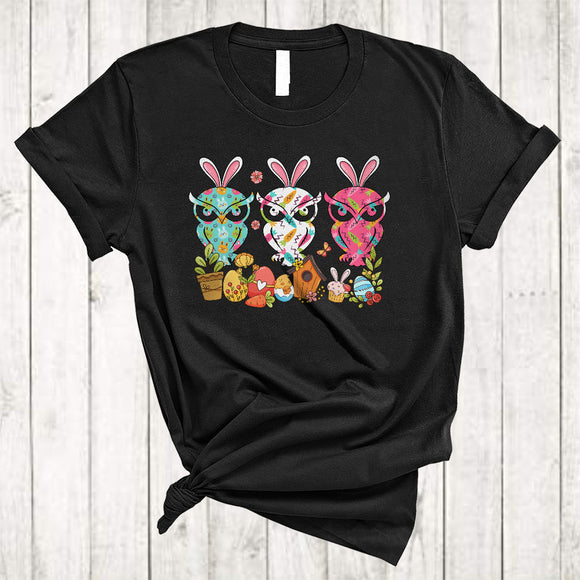 MacnyStore - Three Owl Bunnies, Amazing Easter Day Bunny Owl Eggs Carrot, Matching Family Group T-Shirt