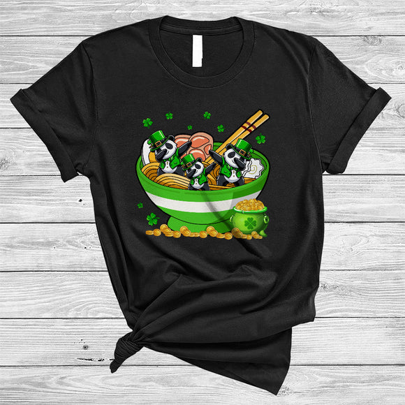 MacnyStore - Three Panda In Ramen Bowl, Awesome St. Patrick's Day Panda Shamrock, Japanese Food Lover T-Shirt
