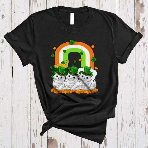 MacnyStore - Three Persian Cat With Rainbow, Awesome St. Patrick's Day Shamrock Lucky, Irish Family Group T-Shirt