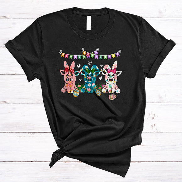 MacnyStore - Three Pig Flowers Bunny, Adorable Easter Day Egg Hunting Lover, Matching Farmer Group T-Shirt