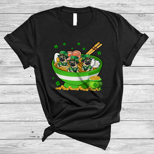 MacnyStore - Three Pug In Ramen Bowl, Awesome St. Patrick's Day Pug Shamrock, Japanese Food Lover T-Shirt