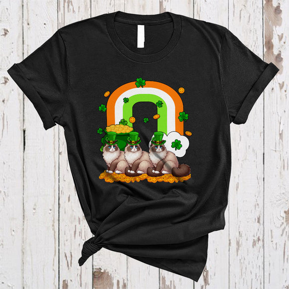 MacnyStore - Three Ragdoll Cat With Rainbow, Awesome St. Patrick's Day Shamrock Lucky, Irish Family Group T-Shirt