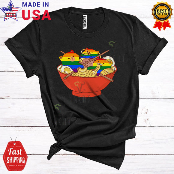 MacnyStore - Three Rainbow Cats In Ramen Funny Cute LGBTQ Pride Matching Cat Anime Food Lover T-Shirt