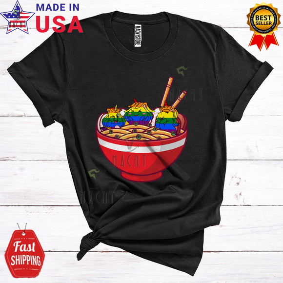 MacnyStore - Three Rainbow Unicorns In Ramen Funny Cute LGBTQ Pride Matching Unicorn Anime Food T-Shirt