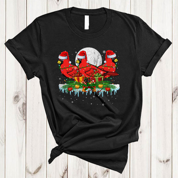 MacnyStore - Three Santa Cardinal Birds, Joyful Christmas Lights Birds Lover, Matching X-mas Family Group T-Shirt