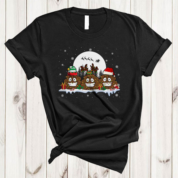 MacnyStore - Three Santa ELF Reindeer Poops, Humorous X-mas Lights Naughty, Snow Around Lover T-Shirt