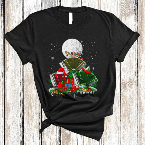 MacnyStore - Three Santa Elf Reindeer Accordion, Amazing Christmas Musical Instruments, X-mas Tree Lover T-Shirt