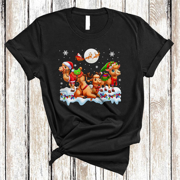 MacnyStore - Three Santa Elf Reindeer Camel, Lovely Christmas Camel, X-mas Lights Animal Lover T-Shirt