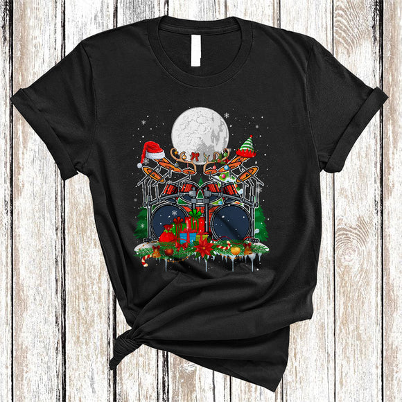 MacnyStore - Three Santa Elf Reindeer Drum, Amazing Christmas Musical Instruments, X-mas Tree Lover T-Shirt