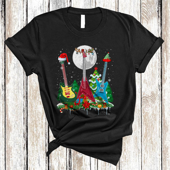 MacnyStore - Three Santa Elf Reindeer Guitar, Amazing Christmas Musical Instruments, X-mas Tree Lover T-Shirt