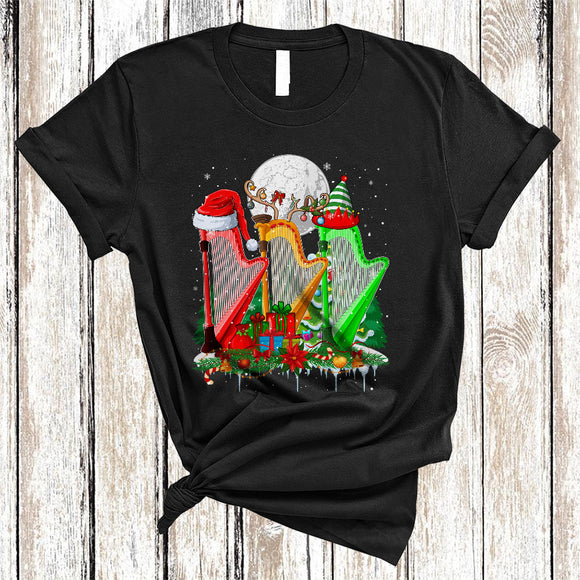 MacnyStore - Three Santa Elf Reindeer Harp, Amazing Christmas Musical Instruments, X-mas Tree Lover T-Shirt