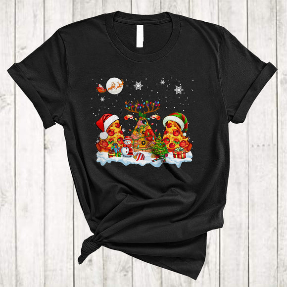 MacnyStore - Three Santa Elf Reindeer Pizza, Amazing Christmas Food Lover, X-mas Pajamas Family Group T-Shirt