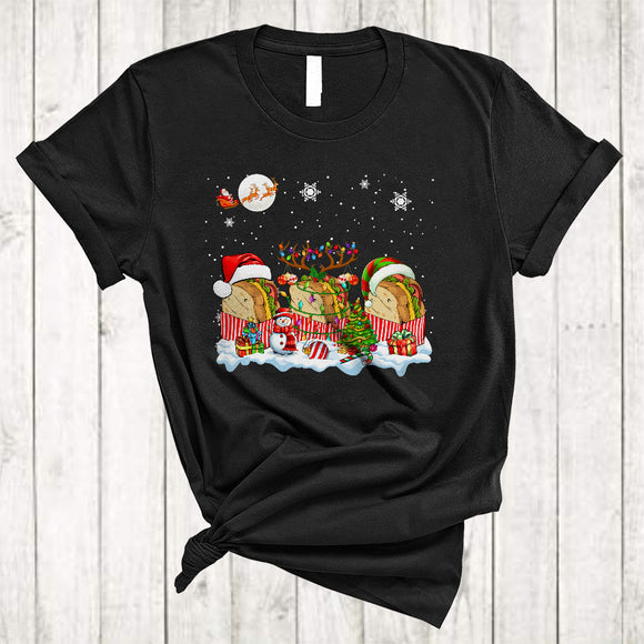 MacnyStore - Three Santa Elf Reindeer Sandwich, Amazing Christmas Food Lover, X-mas Pajamas Family Group T-Shirt