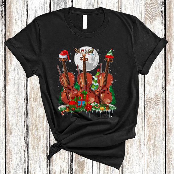MacnyStore - Three Santa Elf Reindeer Violin, Amazing Christmas Musical Instruments, X-mas Tree Lover T-Shirt