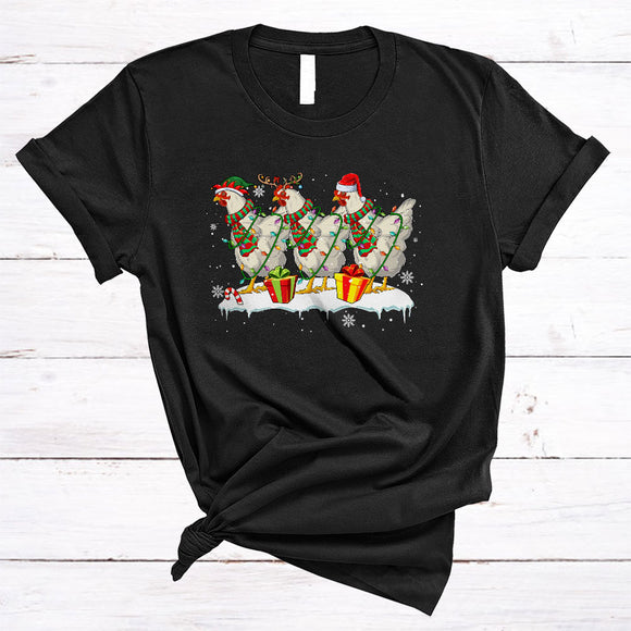 MacnyStore - Three Santa Reindeer ELF Chicken, Awesome Christmas Chicken Farm Farmer, X-mas Group T-Shirt
