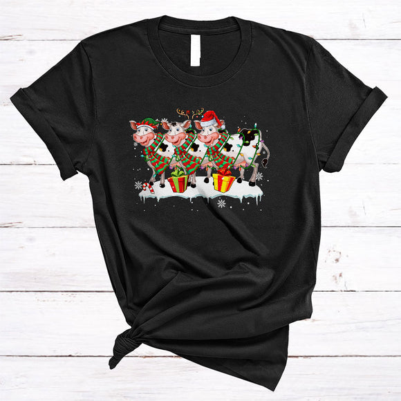MacnyStore - Three Santa Reindeer ELF Cow, Awesome Christmas Cow Farm Farmer Lover, X-mas Group T-Shirt