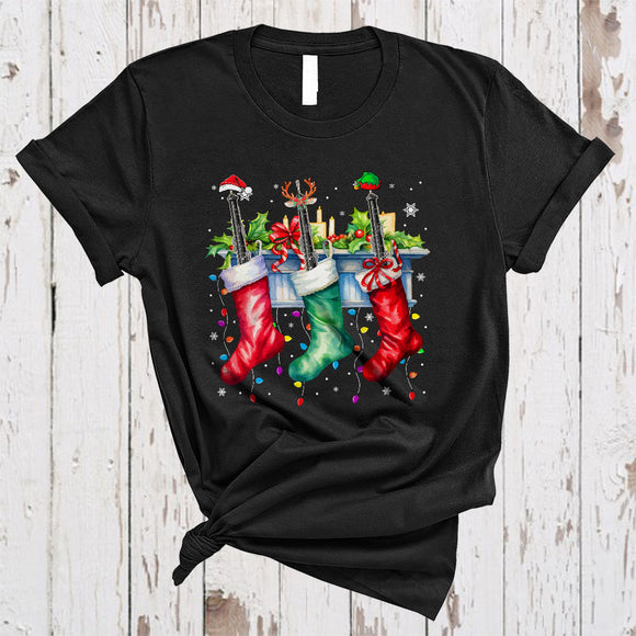 MacnyStore - Three Santa Reindeer ELF Oboe In Christmas Socks, Colorful X-mas Music, Family Group T-Shirt